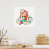 Little Red Hazard Girl met Bunnies Flowers Poster (Keuken)