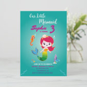Little Red Head Mermaid Birthday Party Kaart (Staand voorkant)