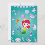 Little Red Head Mermaid Birthday Party Kaart (Achterkant)
