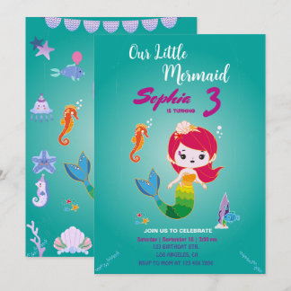 Little Red Head Mermaid Birthday Party Kaart