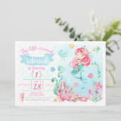 Little Red Head Mermaid Verjaardag Uitnodiging (Staand voorkant)