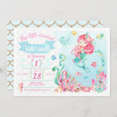 Little Red Head Mermaid Verjaardag Uitnodiging (Voorkant / Achterkant)