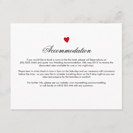 Little Red Heart Wedding Direction Card Informatiekaartje (Voorkant)