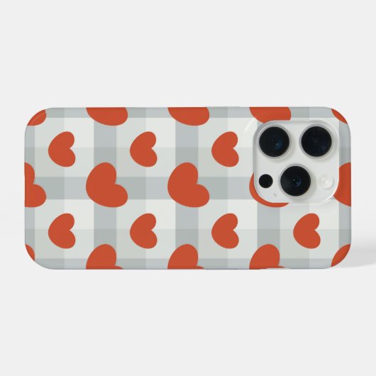 Little red hearts cozy gingham pattern Preppy iPhone Hoesje (Achterkant horizontaal)
