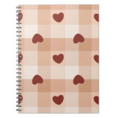  Little red hearts on beige gingham pattern Notitieboek (Voorkant)