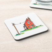 Little Red House with Power Line Bier Onderzetter (Linkerzijde)