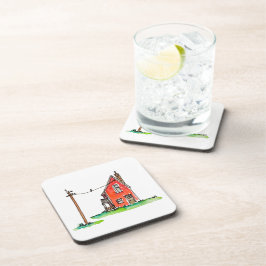 Little Red House with Power Line Bier Onderzetter