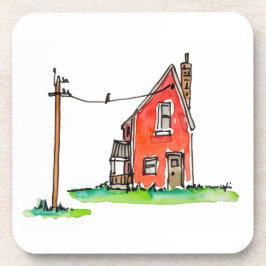Little Red House with Power Line Bier Onderzetter