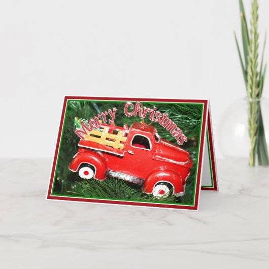 Little Red Pick-up Truck Kerstannament (2) Feestdagen Kaart (Voorkant)