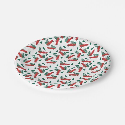 Little Red Pickup Truck Snowy-kerstboom Papieren Bordje (Gekanteld)