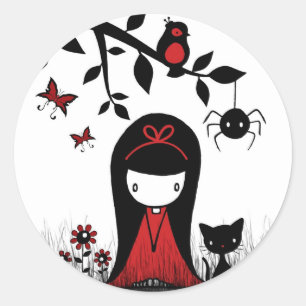 Little Red Ribbon Head Ronde Sticker