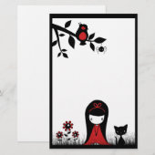 Little Red Ribbon Head Stationery Briefpapier (Voorkant / Achterkant)