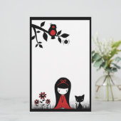 Little Red Ribbon Head Stationery Briefpapier (Staand voorkant)
