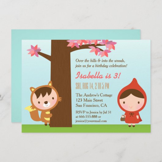 Little Red Riding Hood Big Bad Wolf Birthday Party Kaart (Voorkant / Achterkant)