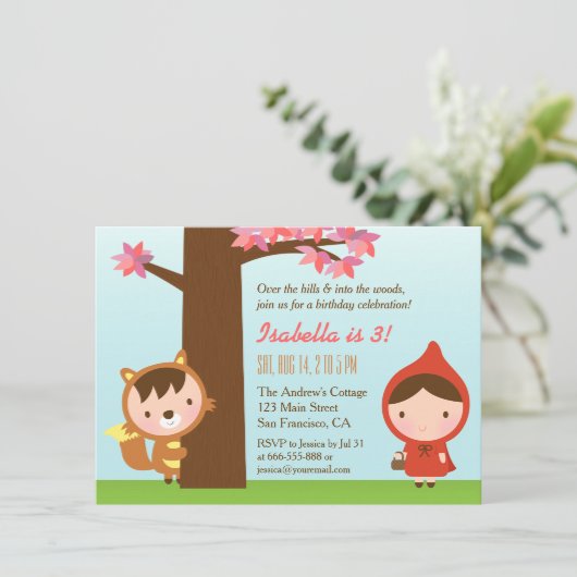 Little Red Riding Hood Big Bad Wolf Birthday Party Kaart (Staand voorkant)