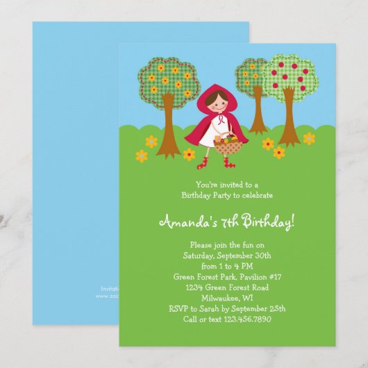 Little Red Riding Hood Birthday Invitation Kaart (Voorkant / Achterkant)