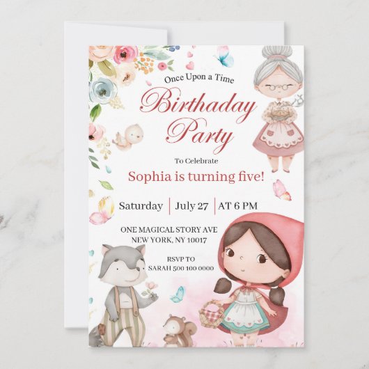 Little Red Riding Hood birthday invitation Kaart (Voorkant)