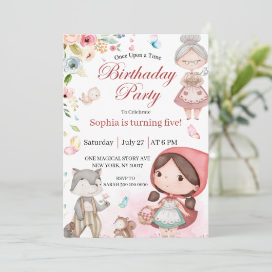 Little Red Riding Hood birthday invitation Kaart (Staand voorkant)