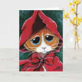 Little Red Riding Hood | Cat Art Wenskaart Kaart (Gele Bloem)