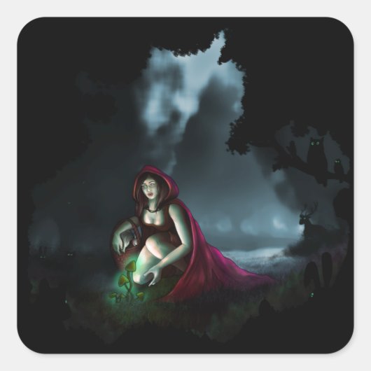 Little Red Riding Hood & de Magic Mushrooms Vierkante Sticker (Voorkant)