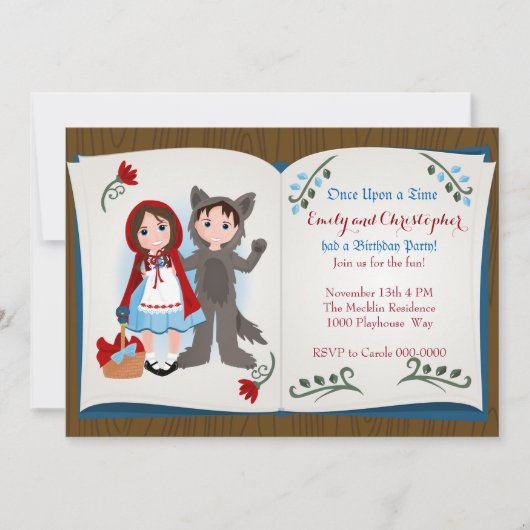 Little Red Riding Hood en de Wolf Invitation Kaart (Voorkant)