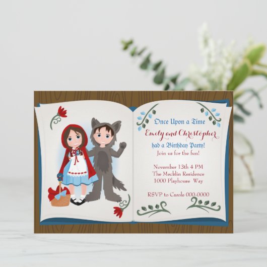 Little Red Riding Hood en de Wolf Invitation Kaart (Staand voorkant)