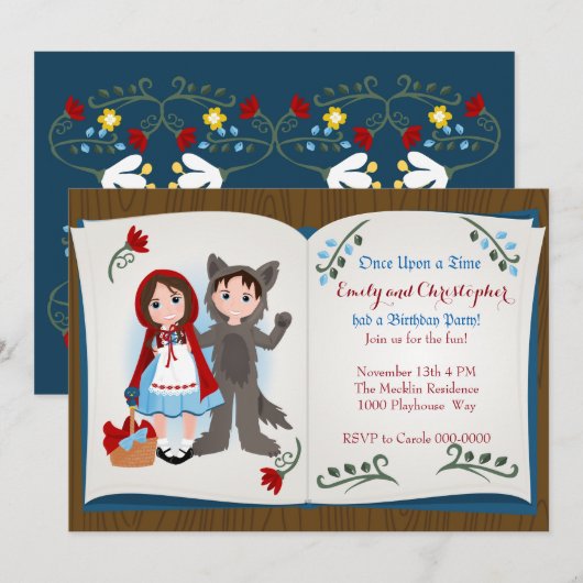Little Red Riding Hood en de Wolf Invitation Kaart (Voorkant / Achterkant)