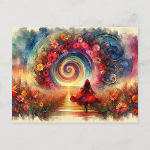 Little Red Riding Hood Floral Portal Waterverf Briefkaart