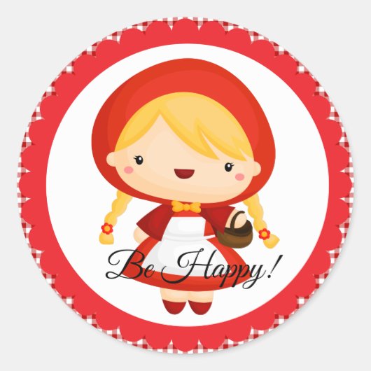 Little Red Riding Hood op Red/White Gingham Ronde Sticker (Voorkant)