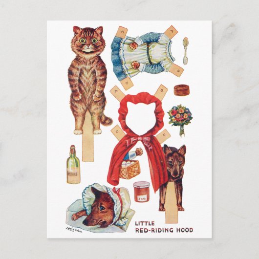 Little Red Riding Hood, Paper Doll, Louis Wain Briefkaart (Voorkant)