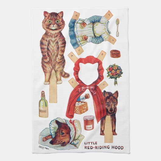 Little Red Riding Hood, Paper Doll, Louis Wain Theedoek (Verticaal)