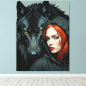 Little Red Riding Hood Redhead and the Black Wolf Canvas Afdruk (Insitu (Houten vloer))