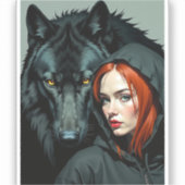 Little Red Riding Hood Redhead and the Black Wolf Sticker (Voorkant)
