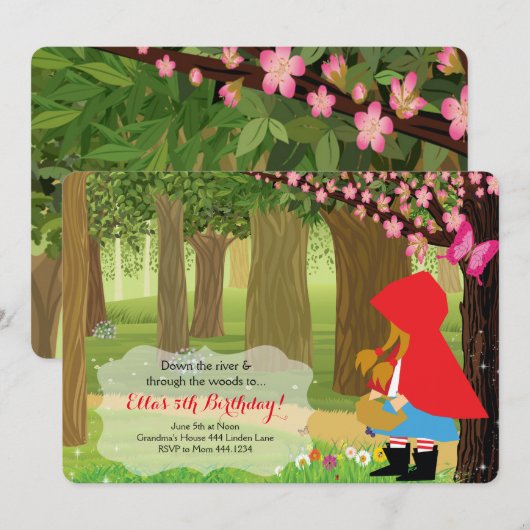 Little Red Riding Hood verjaardagsfeestje uitnodig Kaart (Voorkant / Achterkant)