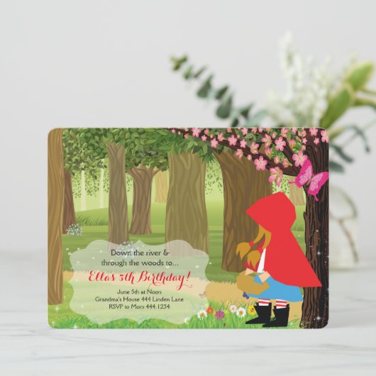 Little Red Riding Hood verjaardagsfeestje uitnodig Kaart (Staand voorkant)