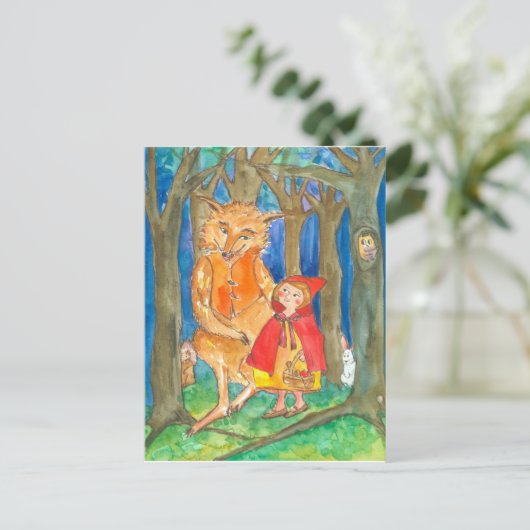 Little Red Riding Hood Wolf Owl Forest Briefkaart (Staand voorkant)