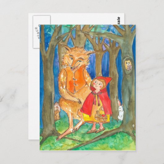 Little Red Riding Hood Wolf Owl Forest Briefkaart (Voorkant / Achterkant)