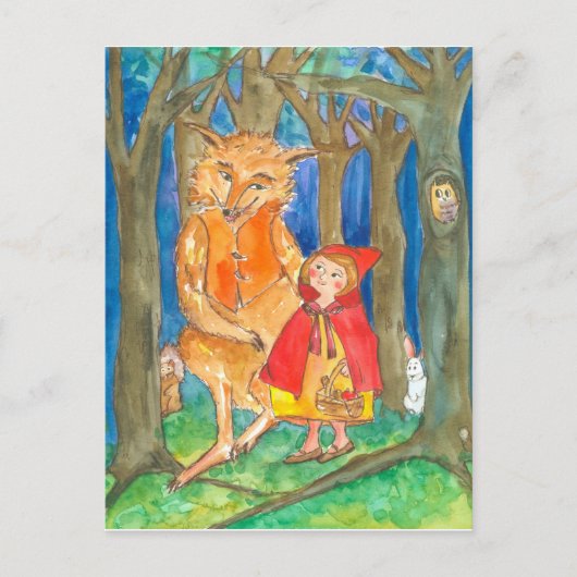 Little Red Riding Hood Wolf Owl Forest Briefkaart (Voorkant)