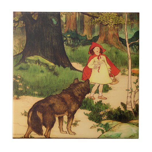 Little Red Riding Hood Wolf  Repro Tegeltje (Voorkant)