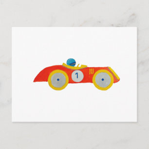 Little Red Roadster Racing Car Child 1st Birthday Briefkaart
