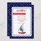 Little Red Sailboat Birthday Party Kaart (Voorkant / Achterkant)