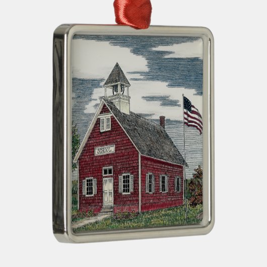 Little Red Schoolhouse Premium Square Ornament (Rechts)