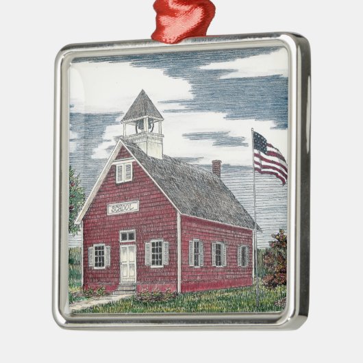 Little Red Schoolhouse Premium Square Ornament (Links)