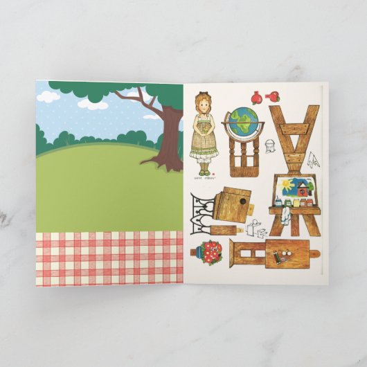 Little Red Schoolhouse Reproduction Gingham Doll Kaart (Binnen)