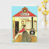 Little Red Schoolhouse Reproduction Gingham Doll Kaart (Gele Bloem)