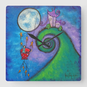 Little Red Tea Cup in Flight Clock Vierkante Klok