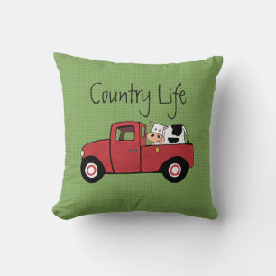 Little Red Truck Country Koe Sierkussen 16 x 16 in