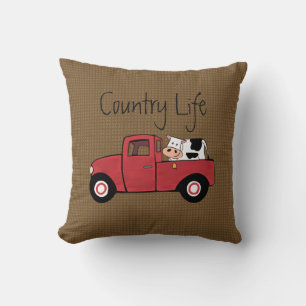 Little Red Truck Country Koe Sierkussen 16 x 16 in