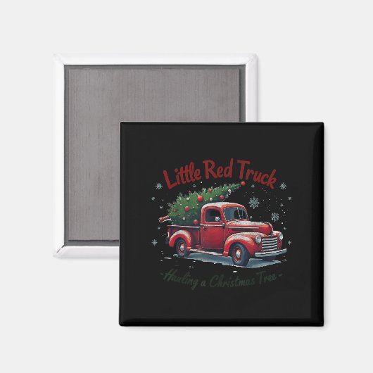 Little Red Truck Hauling A Christmas Tree Family M Magneet (Voorkant / Achterkant)