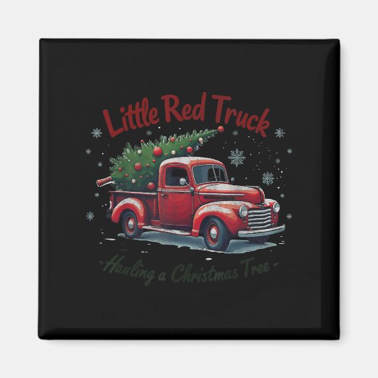 Little Red Truck Hauling A Christmas Tree Family M Magneet (Voorkant)